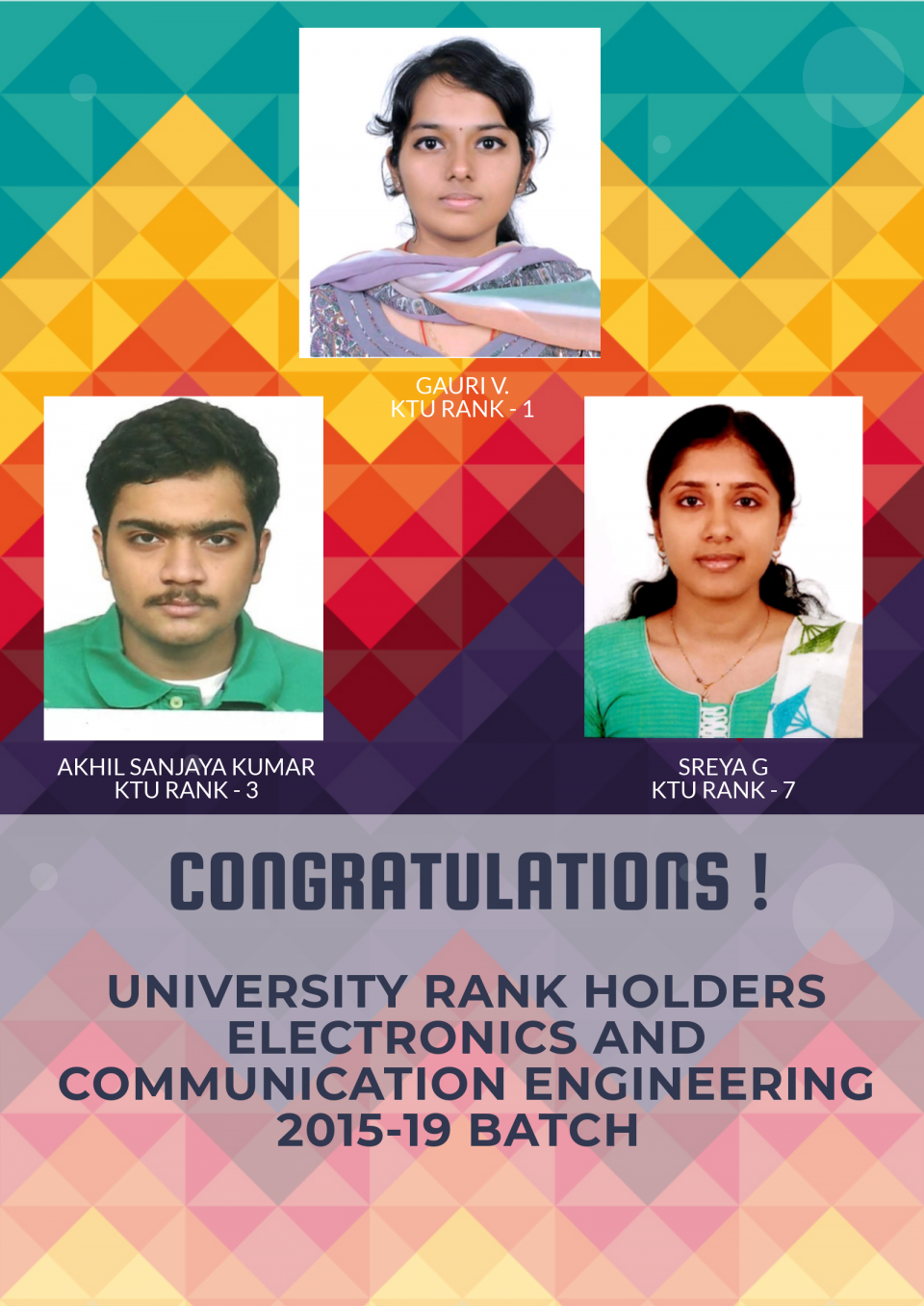 RANK HOLDERS2019 College of Engineering Trivandrum